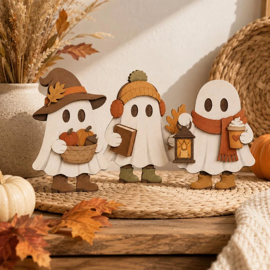 Wooden Autumn Three-Piece Decorative Ornaments, Cute Autumn Shelf Decorations, Suitable for Halloween, Christmas, Thanksgiving Table Decorations, Office Desk, Living Room, Dining Room Decorations, Home Decor, Party Decoration