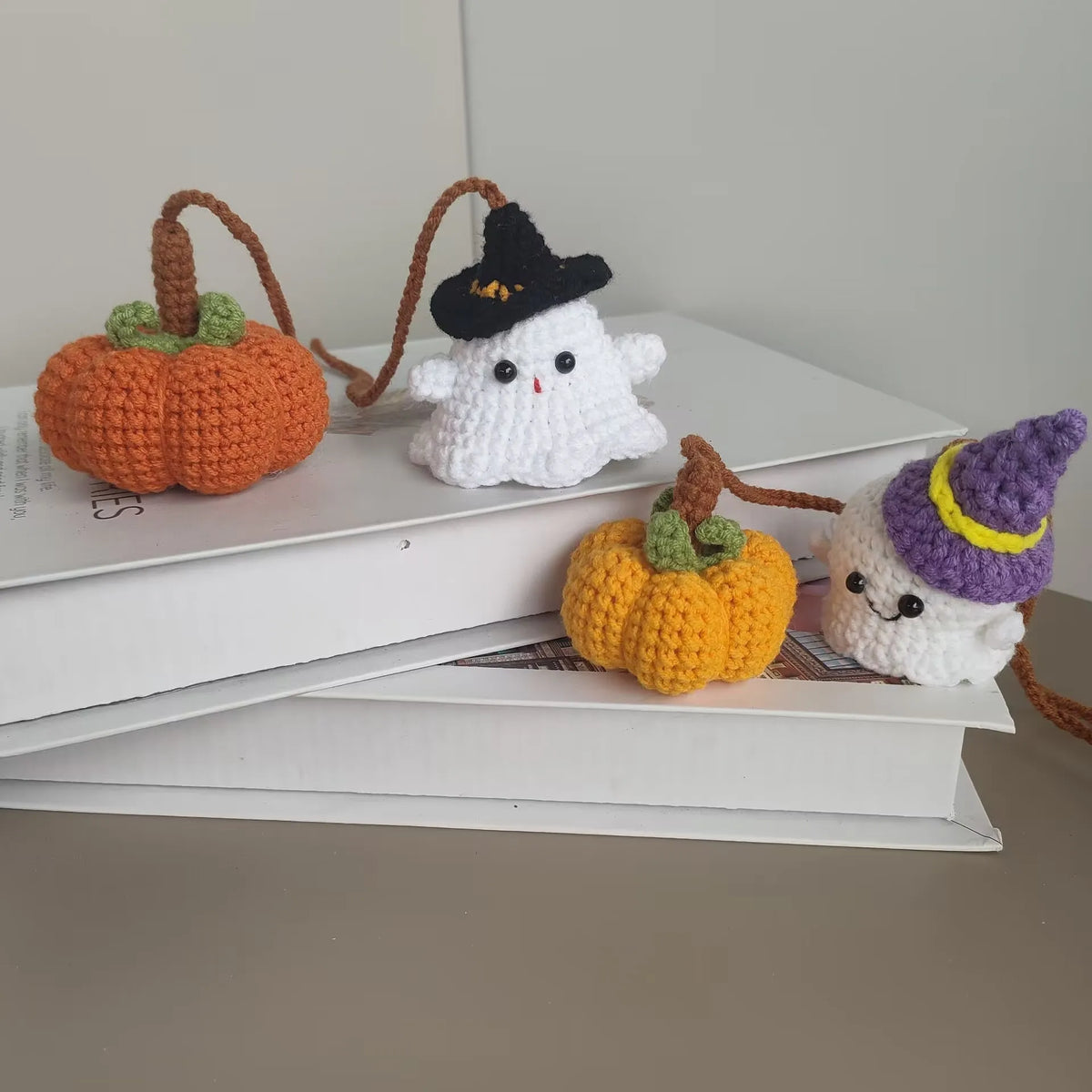 Crochet Ghost Car Pendants Creative Knitted Pumpkin Rearview Mirror  Pendant Halloween Decor