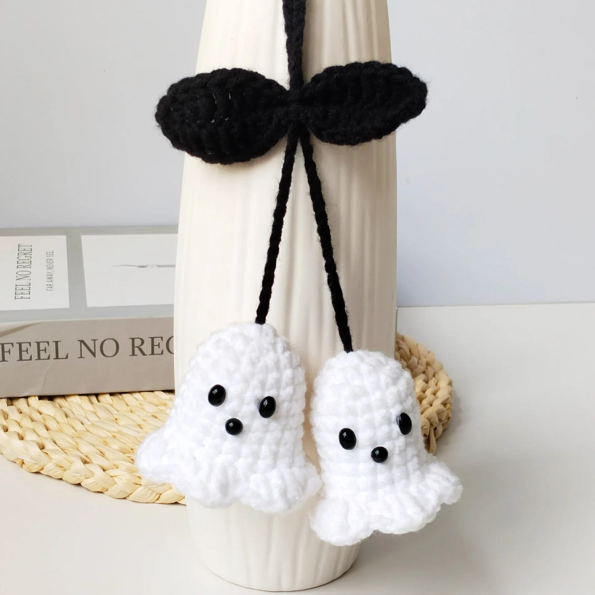 Crochet Ghost Car Pendants Creative Knitted Pumpkin Rearview Mirror  Pendant Halloween Decor