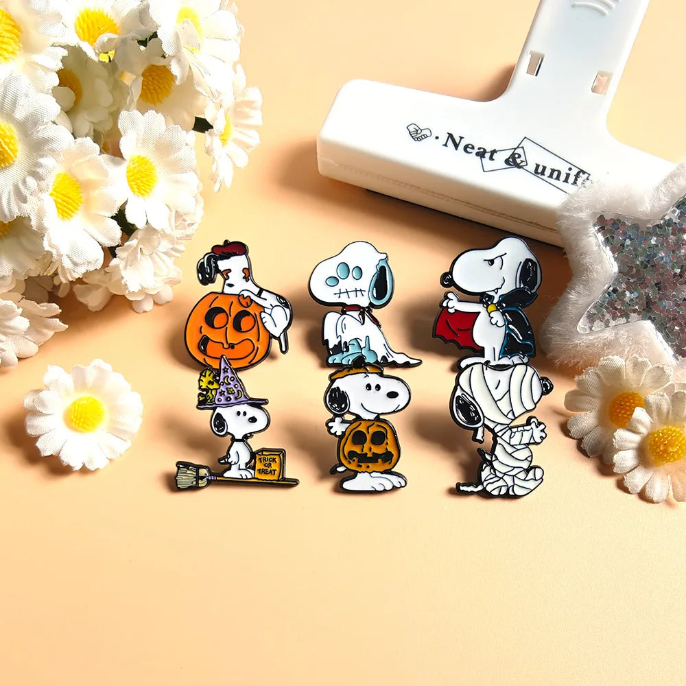 6Pcs/Set Snoopy Halloween Enamel Pins, Cute Cartoon Dog Brooches, Kawaii Lapel Pins for Backpacks Hats, Halloween Gifts for Fans
