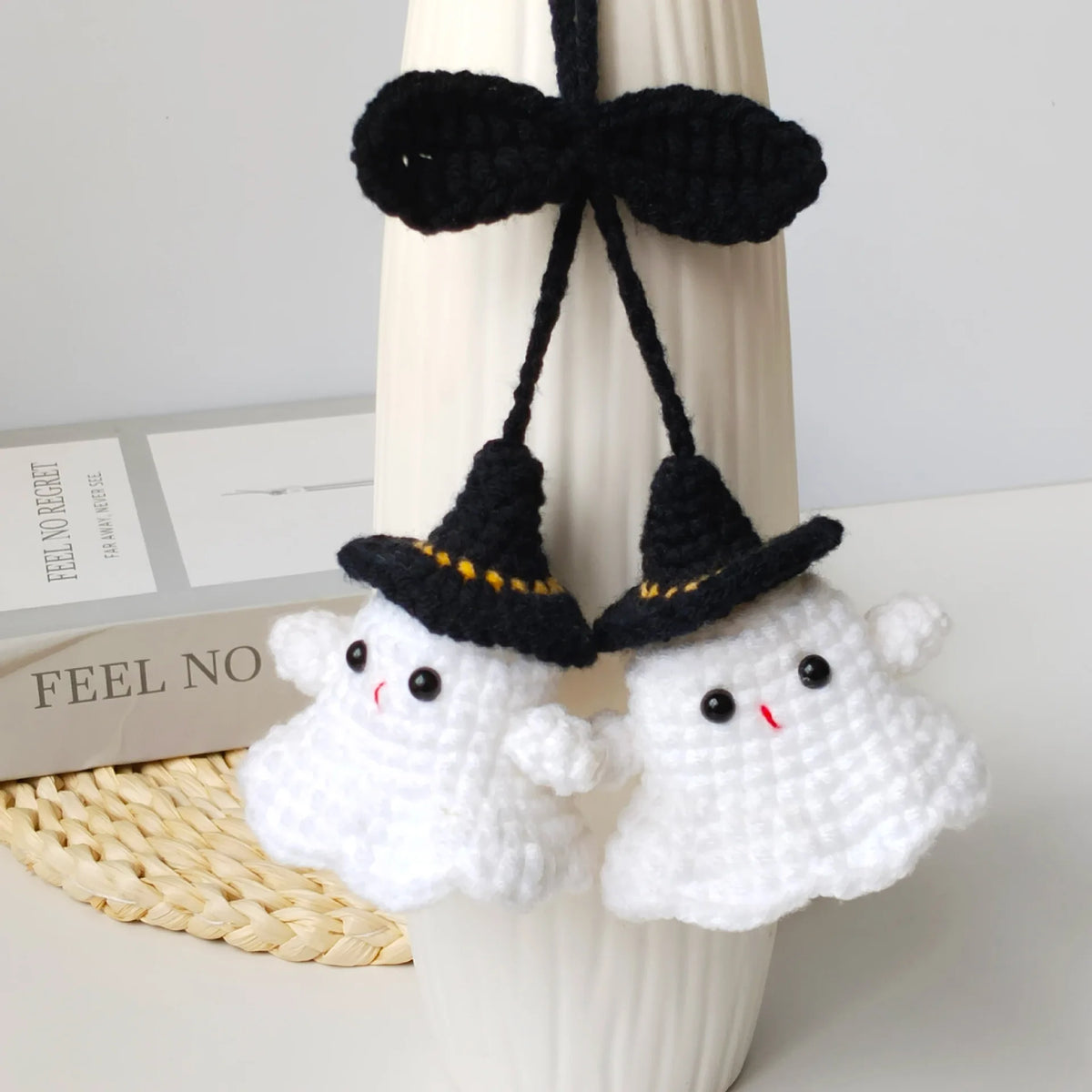 Crochet Ghost Car Pendants Creative Knitted Pumpkin Rearview Mirror  Pendant Halloween Decor
