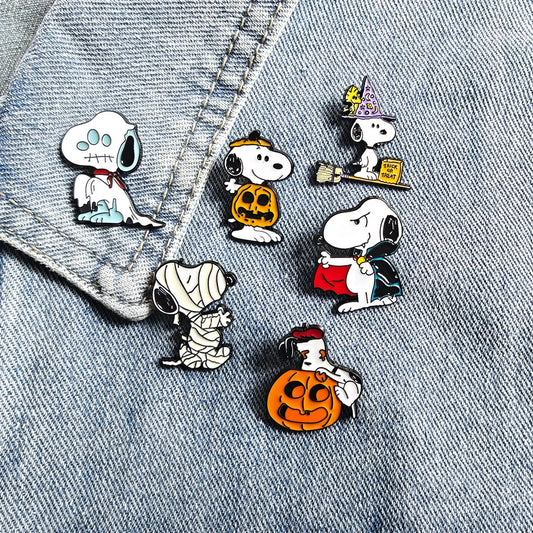 6Pcs/Set Snoopy Halloween Enamel Pins, Cute Cartoon Dog Brooches, Kawaii Lapel Pins for Backpacks Hats, Halloween Gifts for Fans