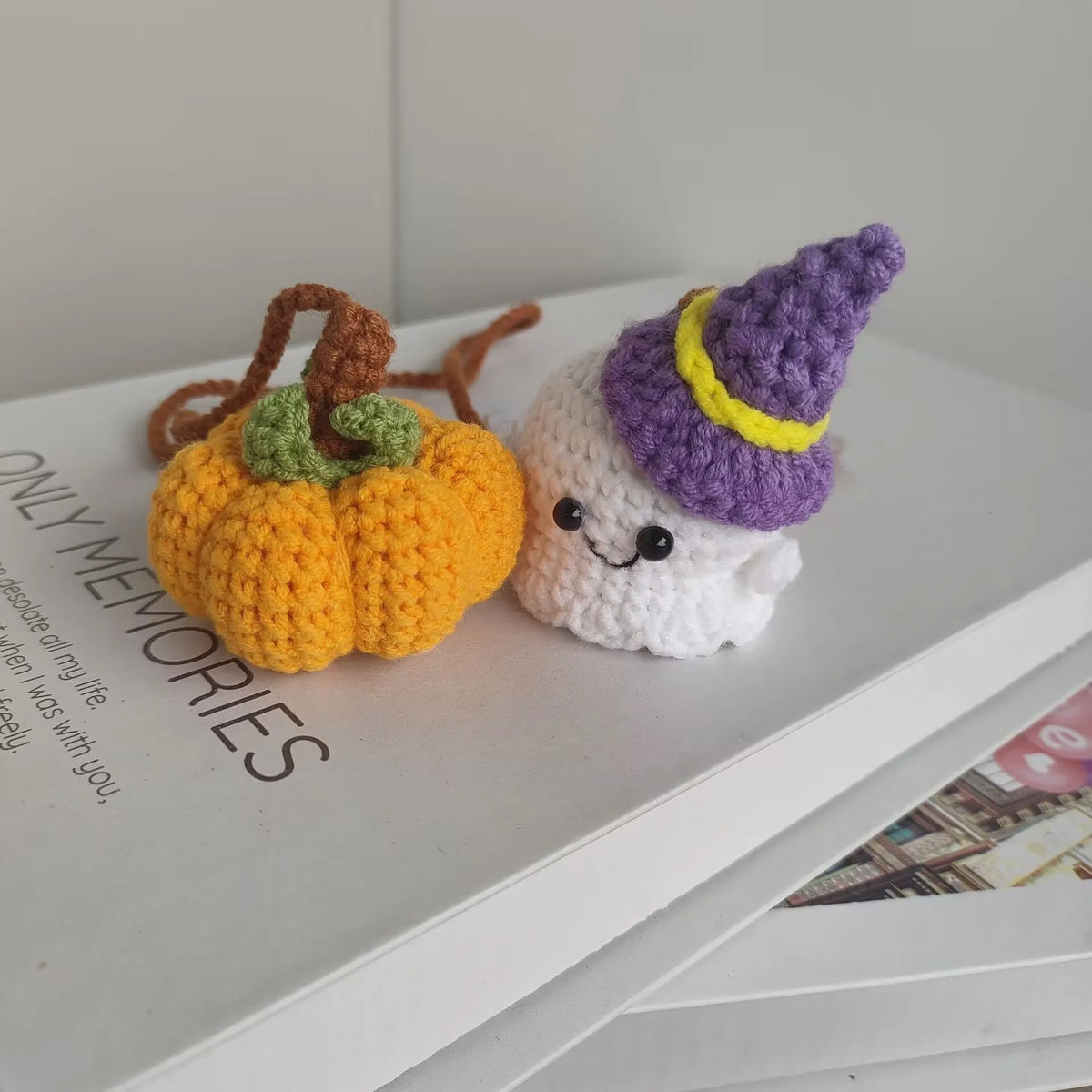 Crochet Ghost Car Pendants Creative Knitted Pumpkin Rearview Mirror  Pendant Halloween Decor