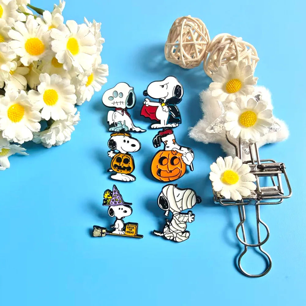 6Pcs/Set Snoopy Halloween Enamel Pins, Cute Cartoon Dog Brooches, Kawaii Lapel Pins for Backpacks Hats, Halloween Gifts for Fans