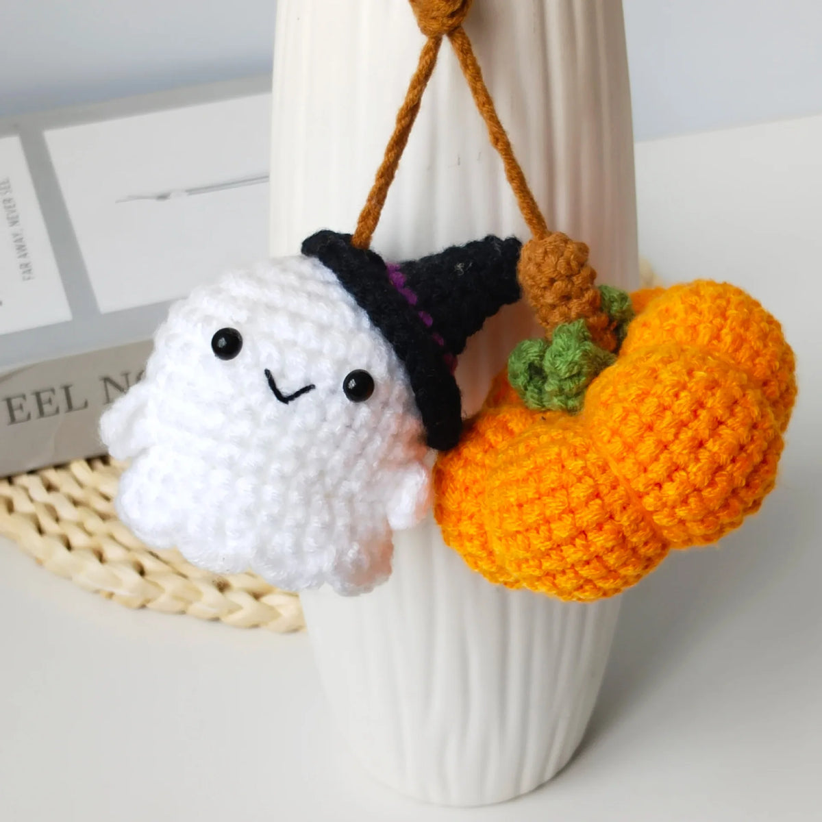 Crochet Ghost Car Pendants Creative Knitted Pumpkin Rearview Mirror  Pendant Halloween Decor