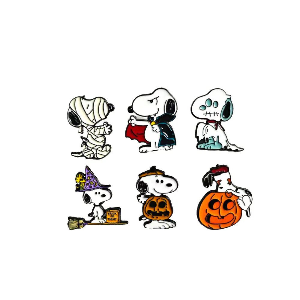 6Pcs/Set Snoopy Halloween Enamel Pins, Cute Cartoon Dog Brooches, Kawaii Lapel Pins for Backpacks Hats, Halloween Gifts for Fans